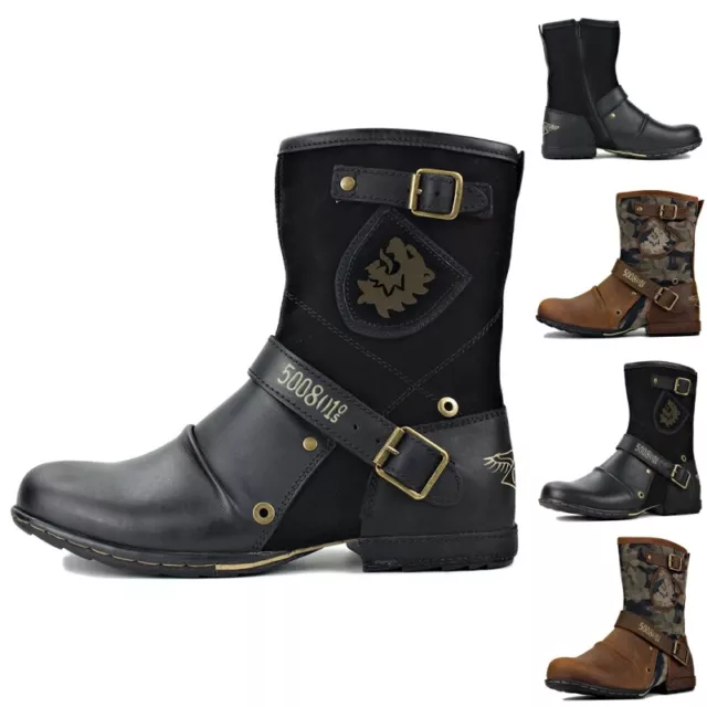 Men Casual Biker Mid Calf Boot Mens Riding Non Slip Motorcycle Western Boots