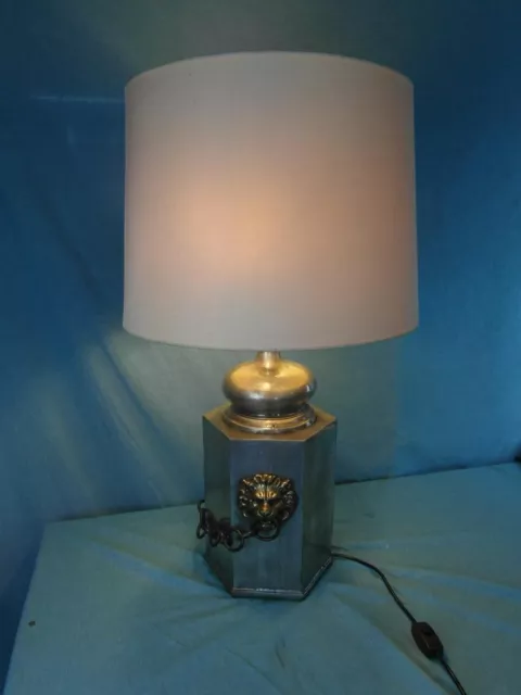 Tischlampe Antik Zinn Design Löwenkopf Lampe Leuchte Peraza Segovia Spain 16a2