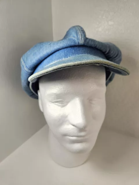 VINTAGE DENIM HERRINGBONE Tweed Baker Boy Hat Cap Made In Hong Kong Old ...