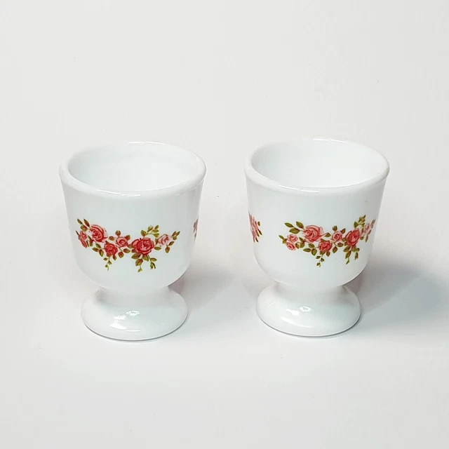 Lot De 6 Coquetiers Arcopal – Collection Roses De France – Verre Blanc Vintage