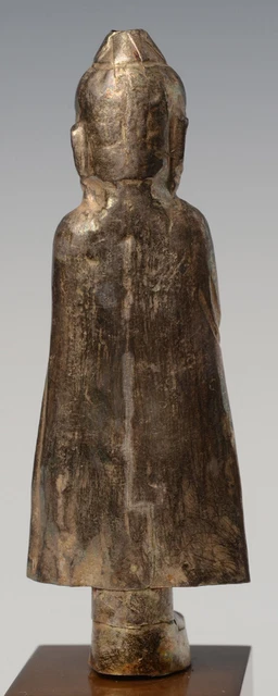 18th Century, Shan, Antique Burmese Silver Respousse Standing Buddha 9