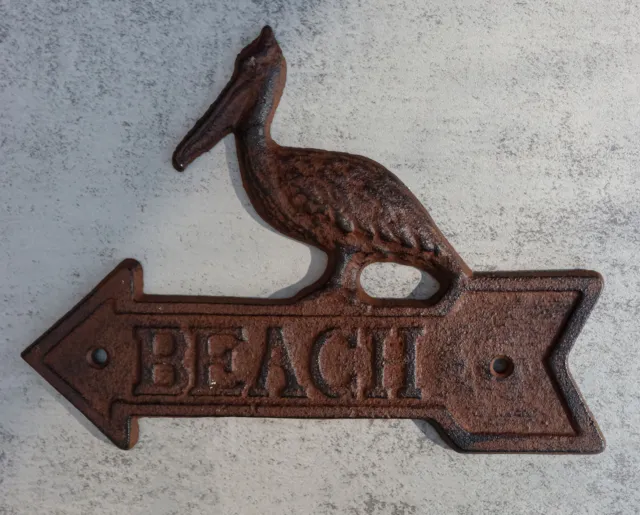 Cast Iron Rustic Louisiana Pelican Bird Beach Arrow Greeting Sign Wall Decor