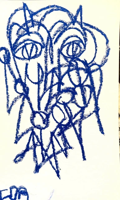 Blue Expressionism Abstract Pastel Original Drawing Wall Art Contemporary Decor