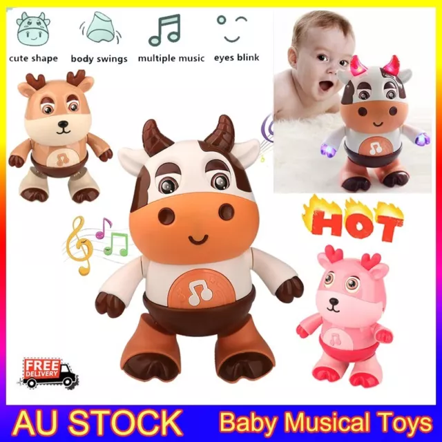 Dancing Baby Cute Cow Electric Toy Sound And Light Music Dancing Robot Gift Xmas