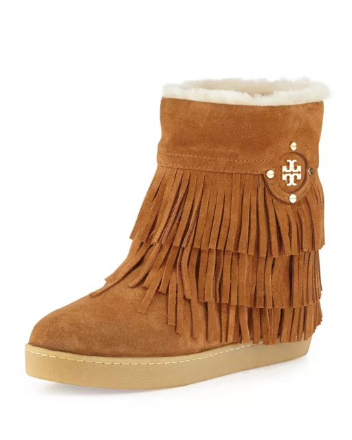 Nib Tory Burch Collins Fringe Bootie Havana Tan Size 7