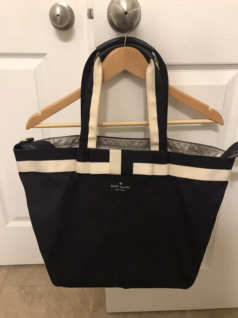 Kate Spade NY New York Anabel Diaper Baby Bag Tote Black White Bow Nylon