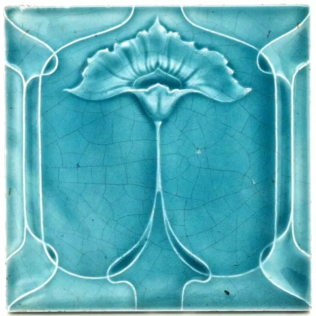 Art Nouveau Fireplace Majolica Tile Floral Design Henry Richards 1905