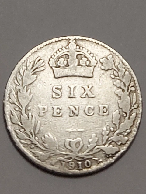 1910 King Edward VII Silver Sixpence Coin