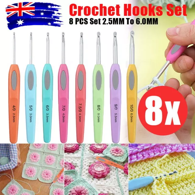 8x RSI Sewing Tool Crochet Hooks Kit Yarn Knitting Needles Ergonomic Grip Set AU