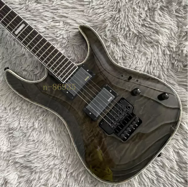 Solid Electric Guitar ST Transparent Black Quilted Maple Top FR Bridge Guitar