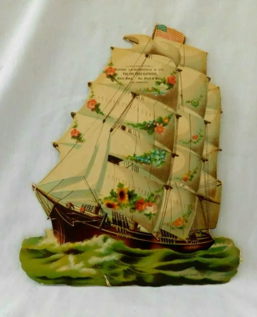 11" Victorian Sailing Ship Antique Die Cut Trade Card Lichtenfels & Co. Richmond
