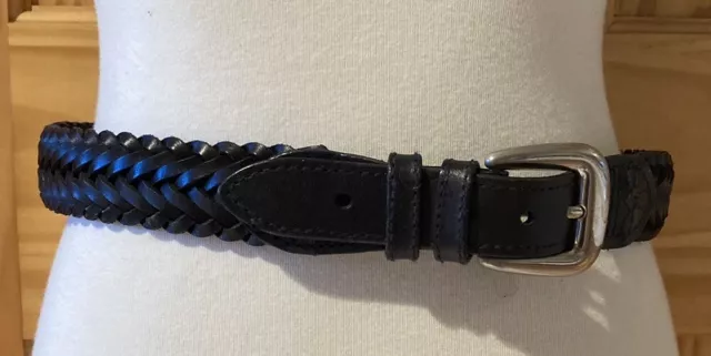 The Childrens Place Black Braided Leather Belt Silver Conchos Southwest Age 8-14