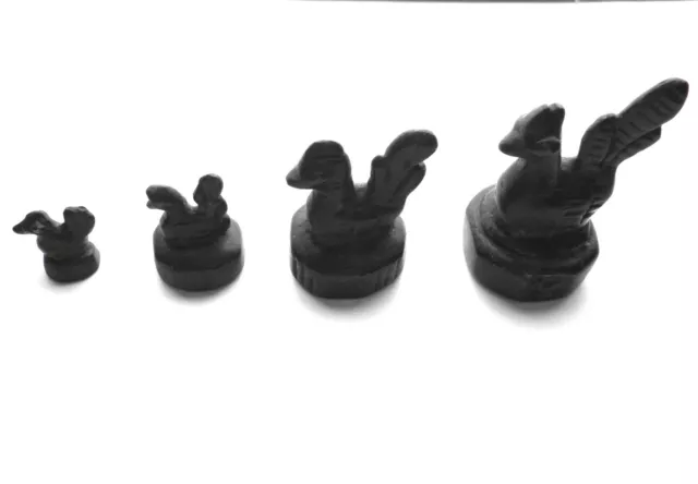 Set of 4 Antique Burmese Hintha Duck or Brahmani Duck Opium Weights 1⁄3-3½ Tical