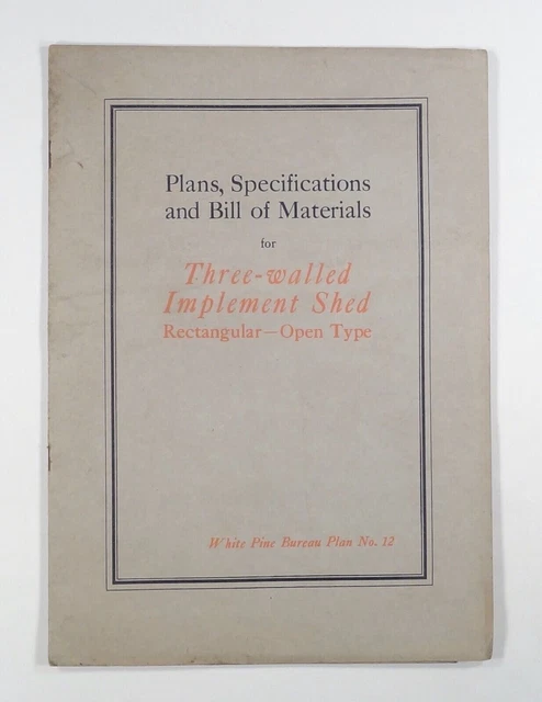 1917 3 PAREDES COBERTIZO ABIERTO especificaciones y materiales planes agrícolas oficina de pino blanco #12 {a}