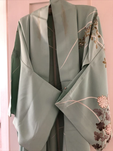 ANTIQUE SILK Long  Summer JAPANESE KIMONO / KIKU BELL FLOWER Pattern