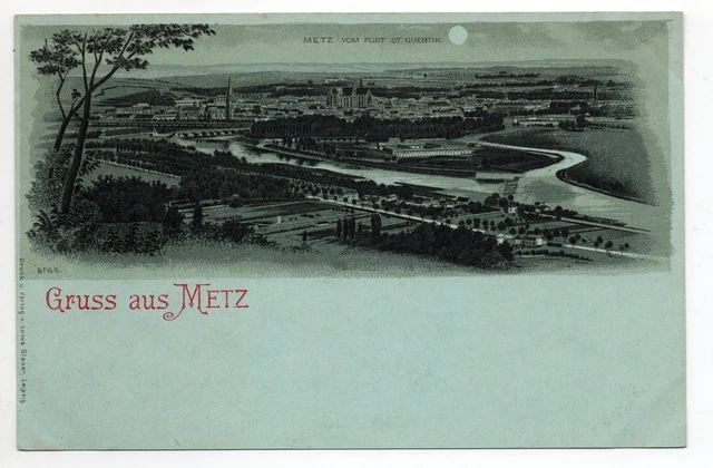 METZ Moselle CPA 57 GRUSS Aus metz Souvenir Blue Card to the Moon st quentin