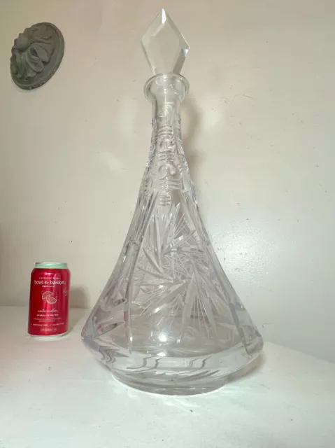 HUGE vintage American brilliant cut clear crystal liquor wine decanter glass