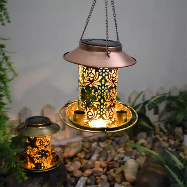 fr Solar Wild Bird Feeder LED Lamp Hanging Outdoor Bird Feeder Garden Yard Decor