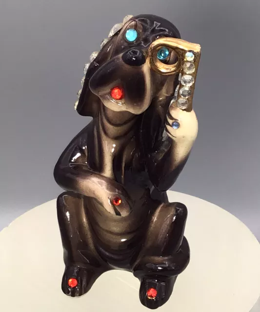 KREISS RARE 50’s Blood hound dog jeweled eye lash anthro Figurine Japan
