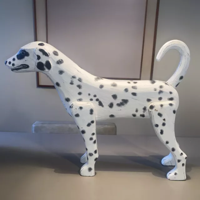 Amazing Folk Art Primitive Wood Hand Carved Dog Dalmatian- Nice size!