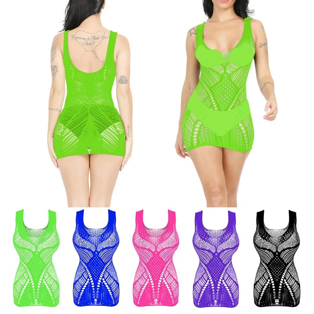 Donne Sexy Rete Lingerie Cavo Vestito Aderente Vedere Thought Rete Notte Abito