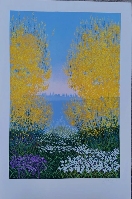 Franco Aloisi Serigrafia Originale Firmata arte figurativa Fiori paesaggio asta