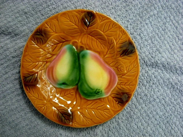 Egouttoir à Fruits Barbotine Vintage – Assiette Incluse, Motifs Fruits (Raisin, Poires, Pommes)