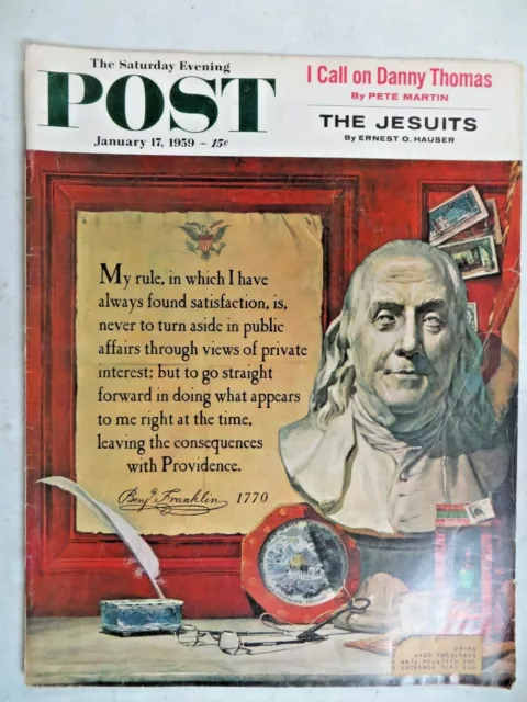 Saturday Evening Post Magazine  January 17, 1959  Benjamin Franklin  VINTAGE ADS