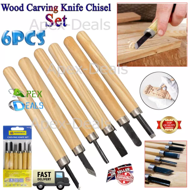 Wood Lino Carving Tool Set of 6 Chisel Knife Cutter Sculpting Print Making DIY..