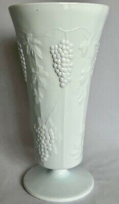 Vintage Large Milk Glass Grape Pattern Flower Vase 9 1/2" Tall by Colony 1950's