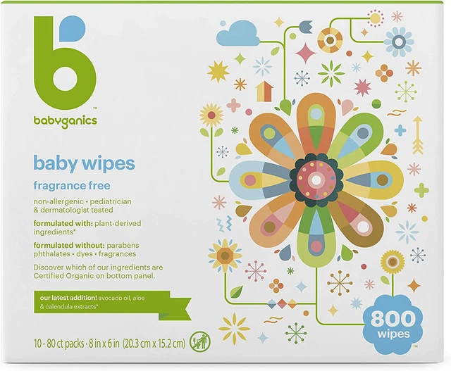 Toallitas para pañales sin perfume, 800 unidades (10 paquetes de 80), no alergénicas y formuladas