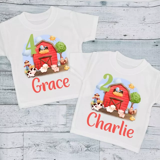 Personalised Age Birthday Farm Girl Boy Kids Children's Tee T-Shirt Outfit Party