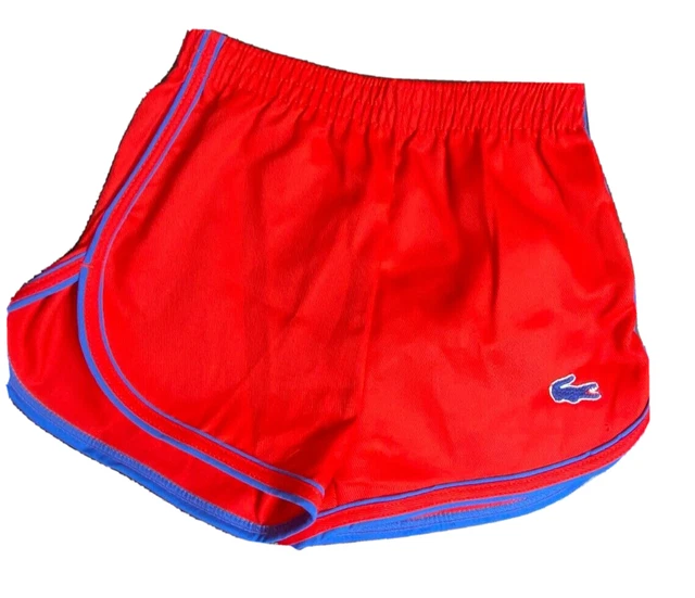 Lacoste Izod Shorts Boys Summer Deadstock Running Red Blue Trim 12 New Vintage