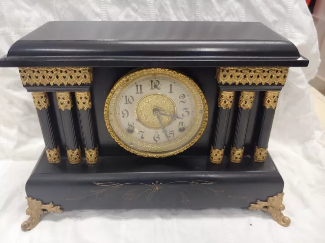 Antique WM L Gilbert 3 Pillar Mantle Clock - 1907 on Mechanism - Tested Working