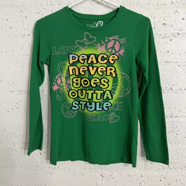 The Childrens Place Girls Top XL 14 Green My Perfect Tee Peace St Paddy's E15