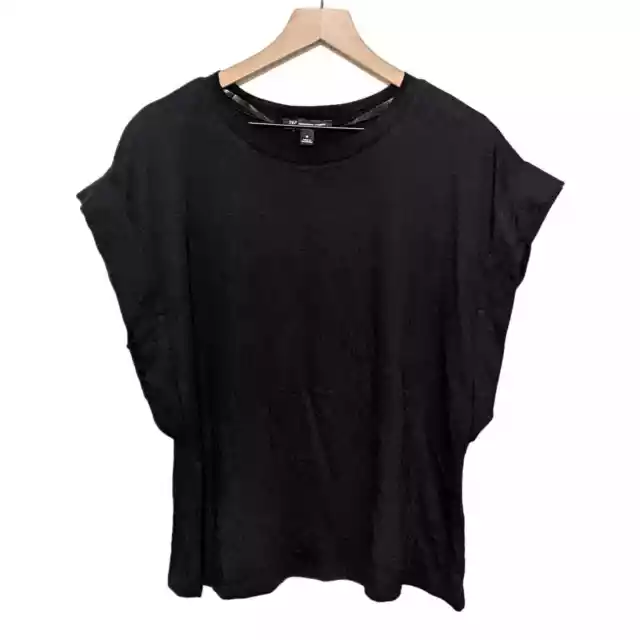 INC International Concepts Womens Short Batwing Sleeve Top Size M Black Cotton