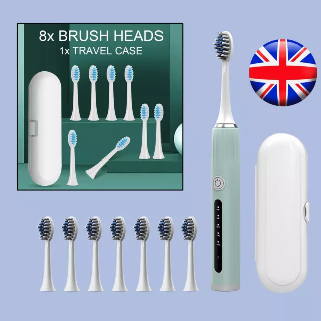 Rechargeable Sonic Electric Toothbrush 5Modes Brush with 8 Heads Replacemesnt UK