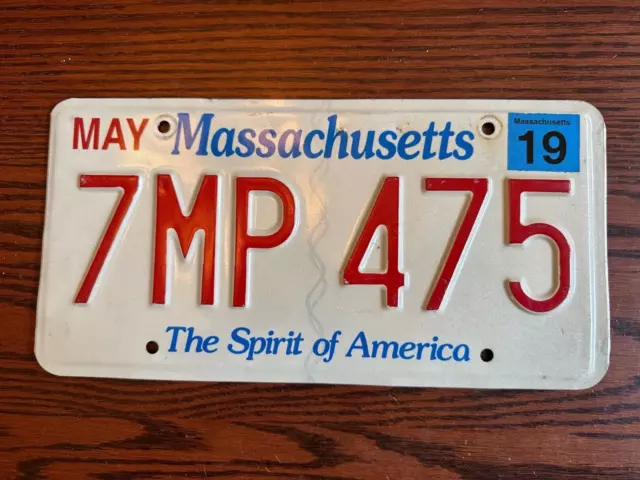 2019 Massachusetts License Plate 7MP 475 Spirit of America MA USA Authentic May