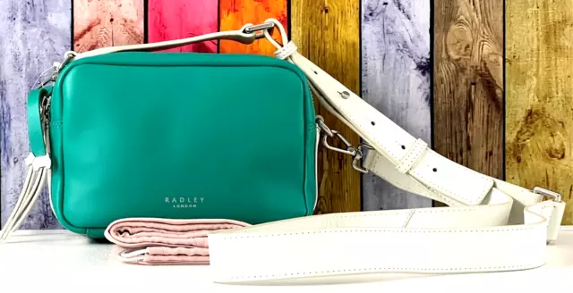 Radley Alba Place Green and Ivory Leather Small Cross Body Bag New