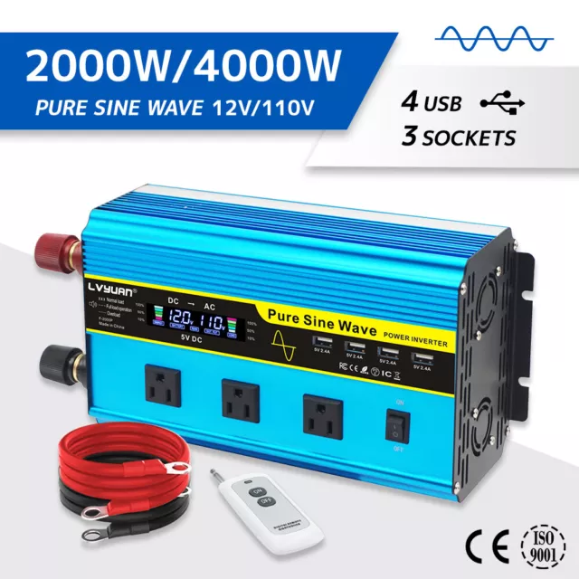 DATOUBOSS Pure Sine Wave Power Inverter 3000W 6000 Watt 12V DC to 110V AC  LCD
