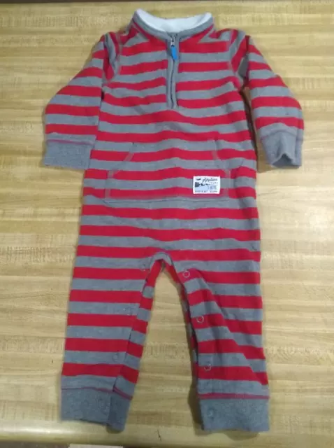 Carter's Baby Boy Size 12Mth 100%C L/S Gray/Red Striped Alaskan Airplane Outfit
