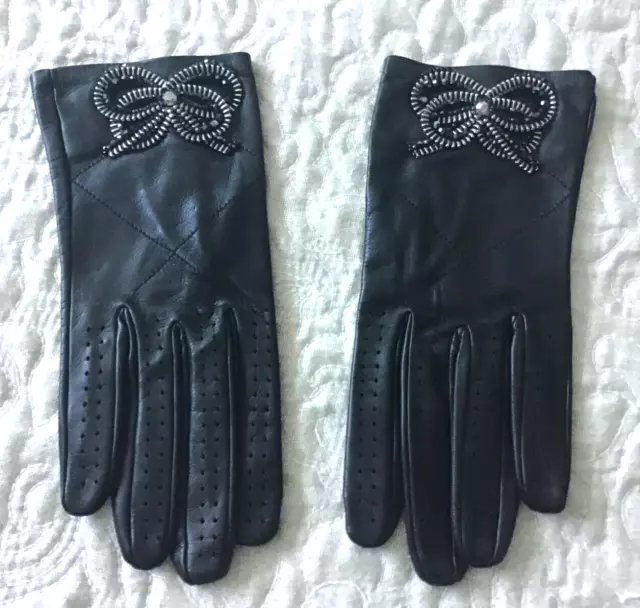 Chanel Gloves Black Leather with Swarovski crystals  - Size 8 - New