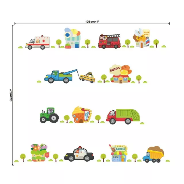 Childrens Transport Vehicles Cars Wall Stickers Decals Nursery Boys/Kids Bedroom