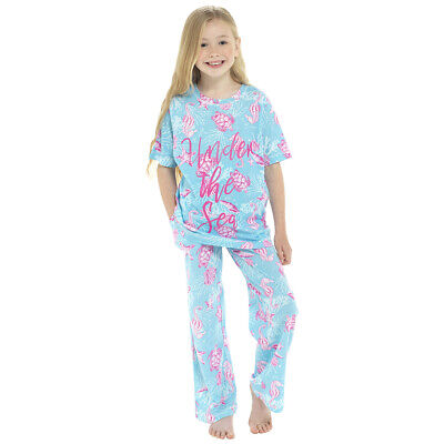 Girls Kids Childrens Jersey Short Sleeve Long Sleep Pyjamas Nightwear PJs