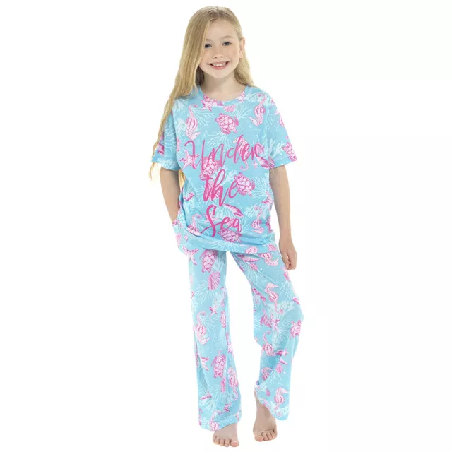 Girls Kids Childrens Jersey Short Sleeve Long Sleep Pyjamas Nightwear PJs
