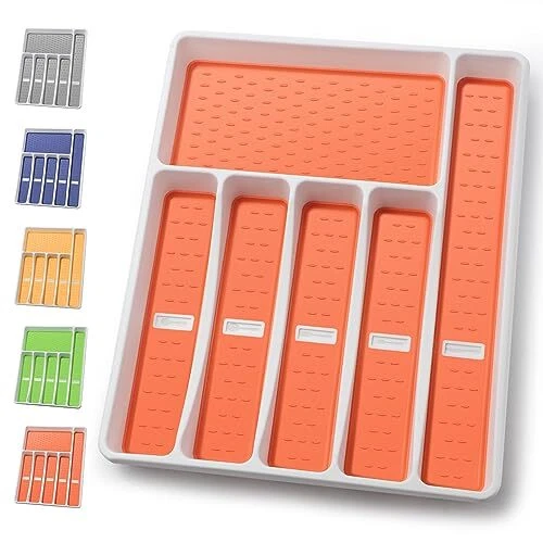 6 Compartment Silverware Organizer Tray for Kitchen Drawer with Non-Slip Linings