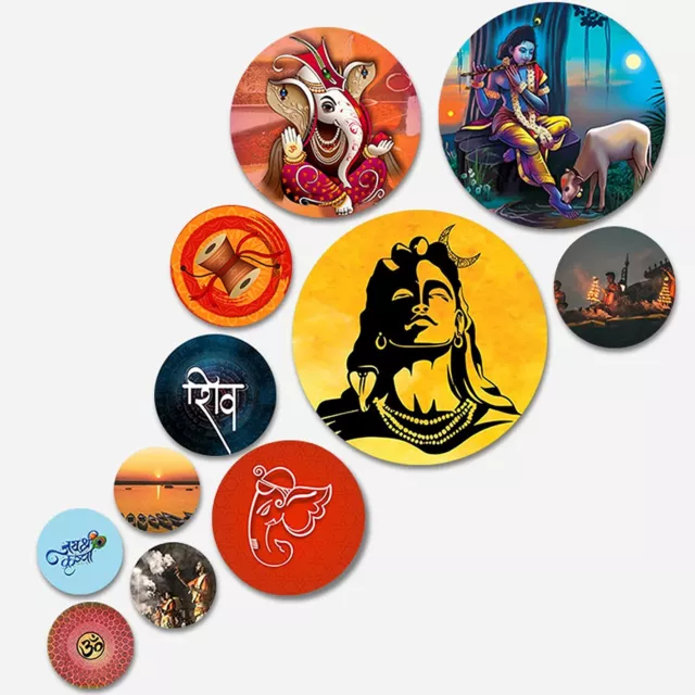 Hindu Religiös Designer MDF Holz Wandbehang Für Heim Dekor Set Mit 11 Teile