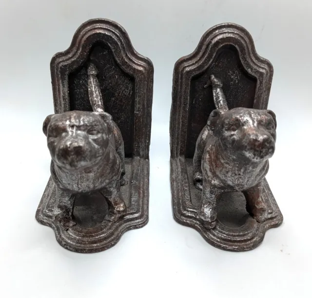 Pair of Cast Metal Heavy Bulldog Bookends Each 4.5" x 6" Weigh close to 5 pounds