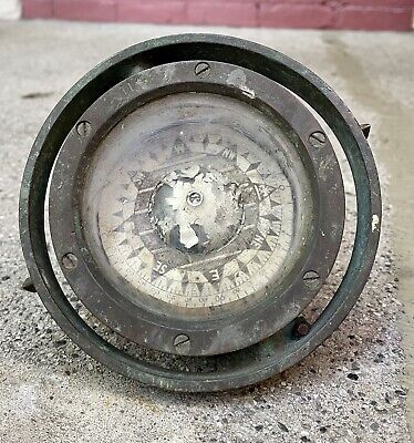 ANTIQUE HEAVY Nautical Gimbal Compass #1143 Solid Brass