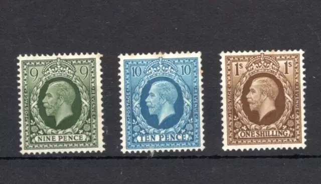 GB 1934 KGV Photo 9d deep olive-green, 10d  turquoise-blue & 1/- bistre MNH